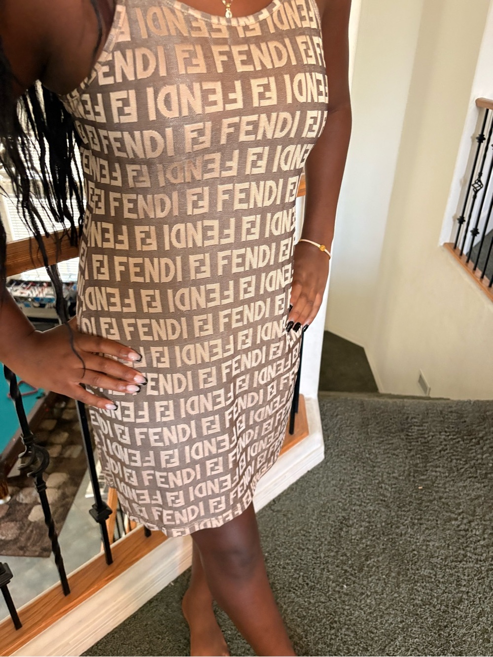 Fendi Brown Logo Slip Mini Dress - Picture 4 of 4